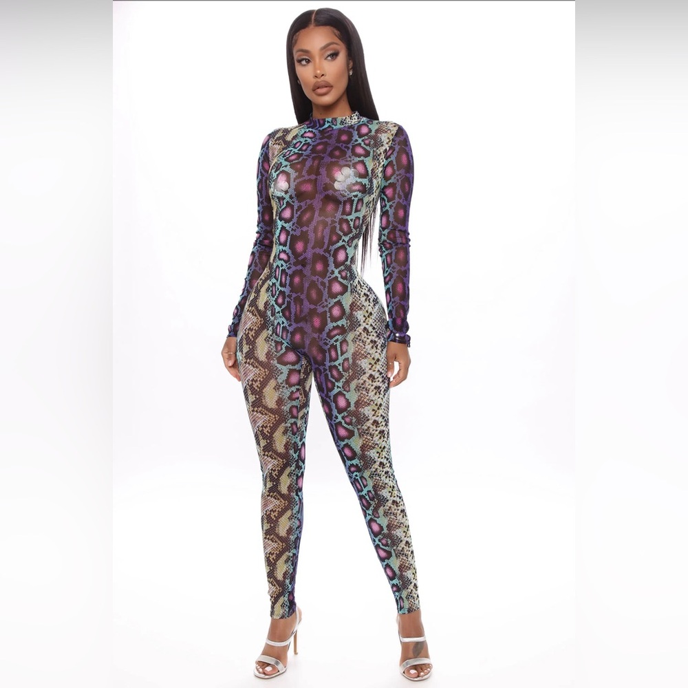 Fashion Nova Sassy Slither Snake Jumpsuit - Purple/Combo